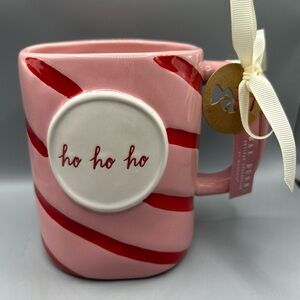 Rae Dunn Pink Candy Cane Swirl ho HO HO HO Christmas Mug PEPPERMINT NEW